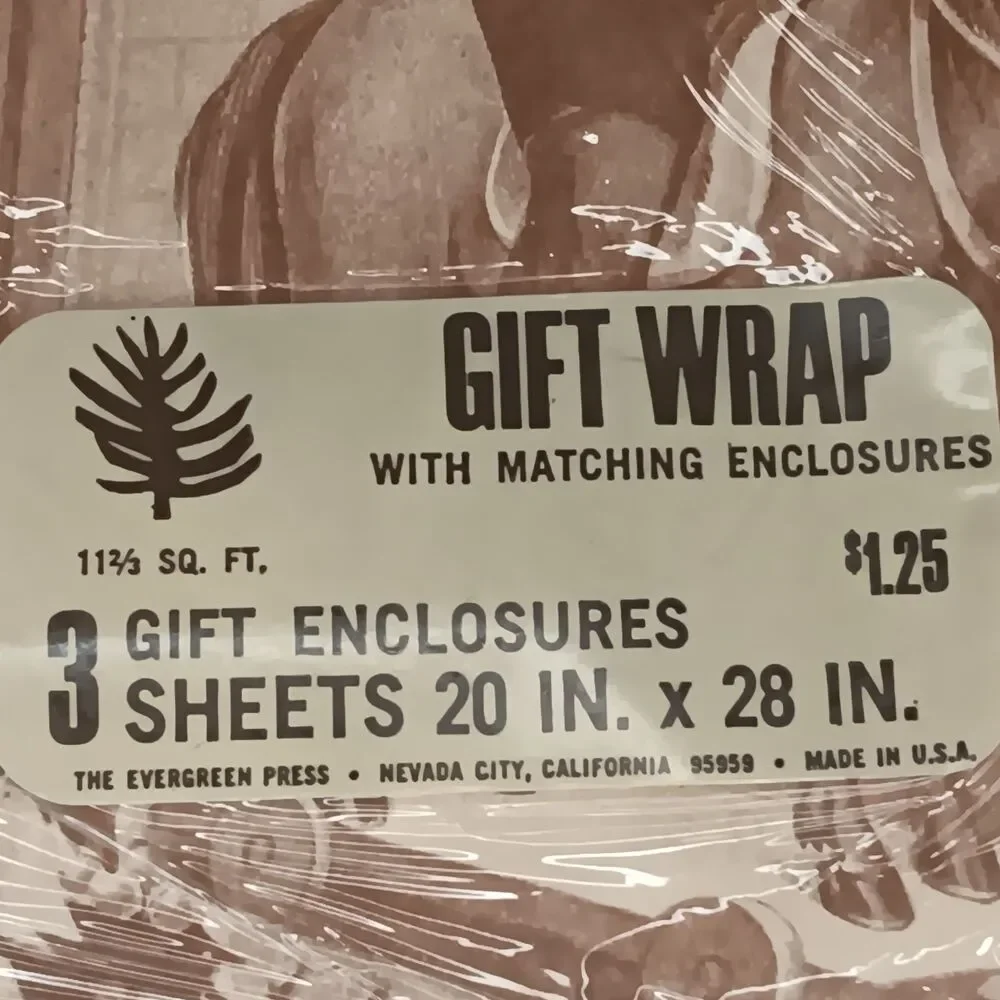 2 Packs VTG Sepia Tone Christmas Wrapping Paper Santa Elves 20x28 W/ Gift Tags
